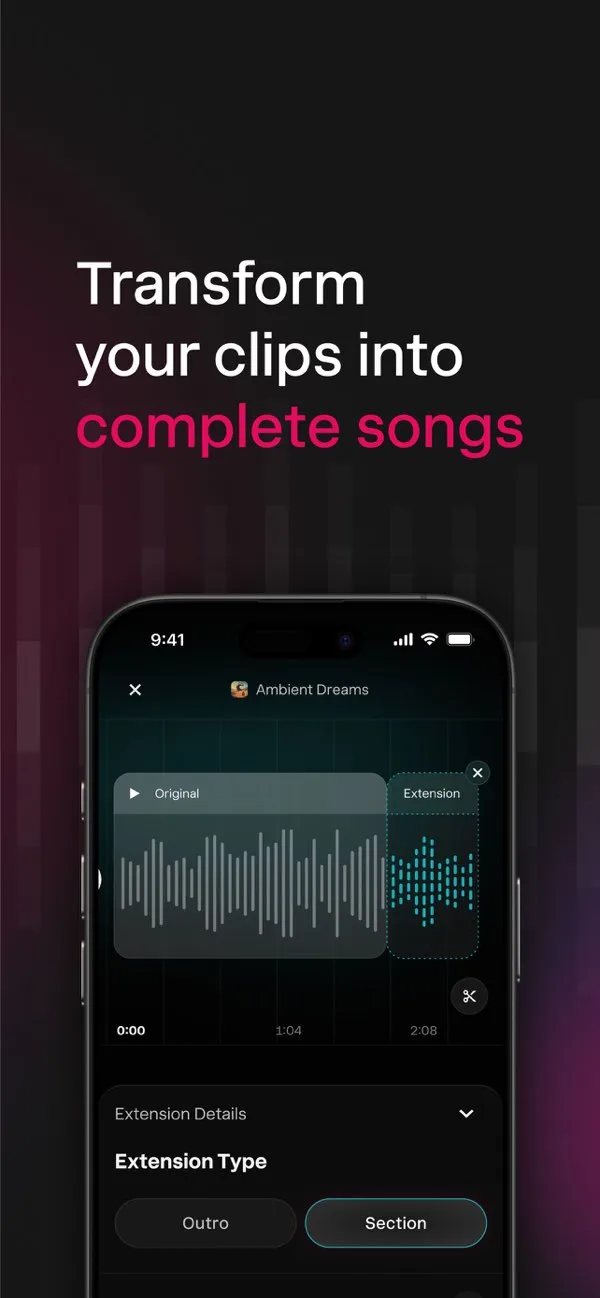 Extending an audio clip with waveform editor