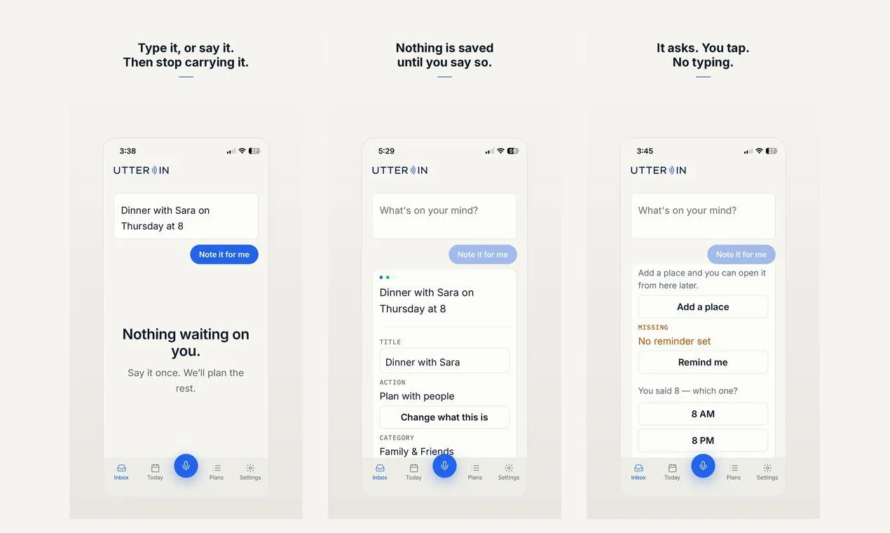 Voice input split into reminder, event and place cards