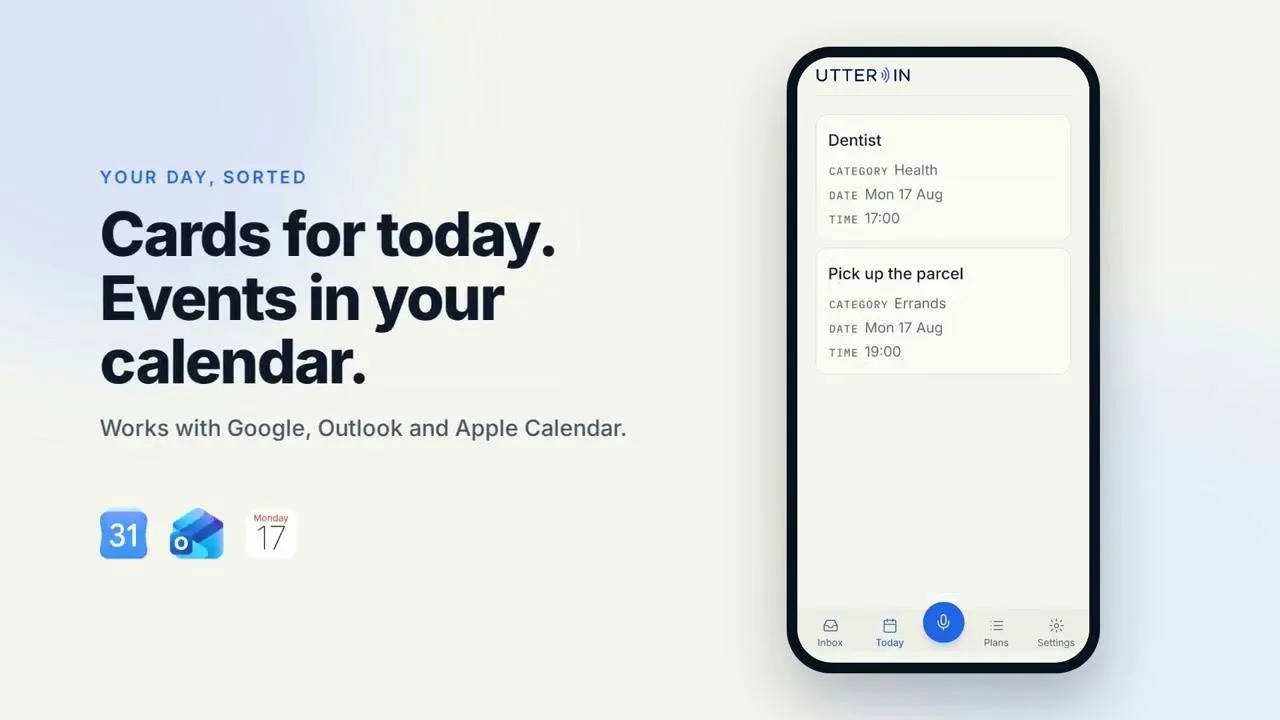 Cards for today synced to calendar apps