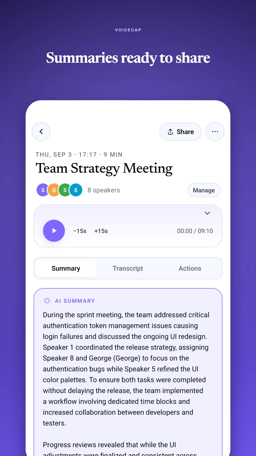 AI summary of a team strategy meeting