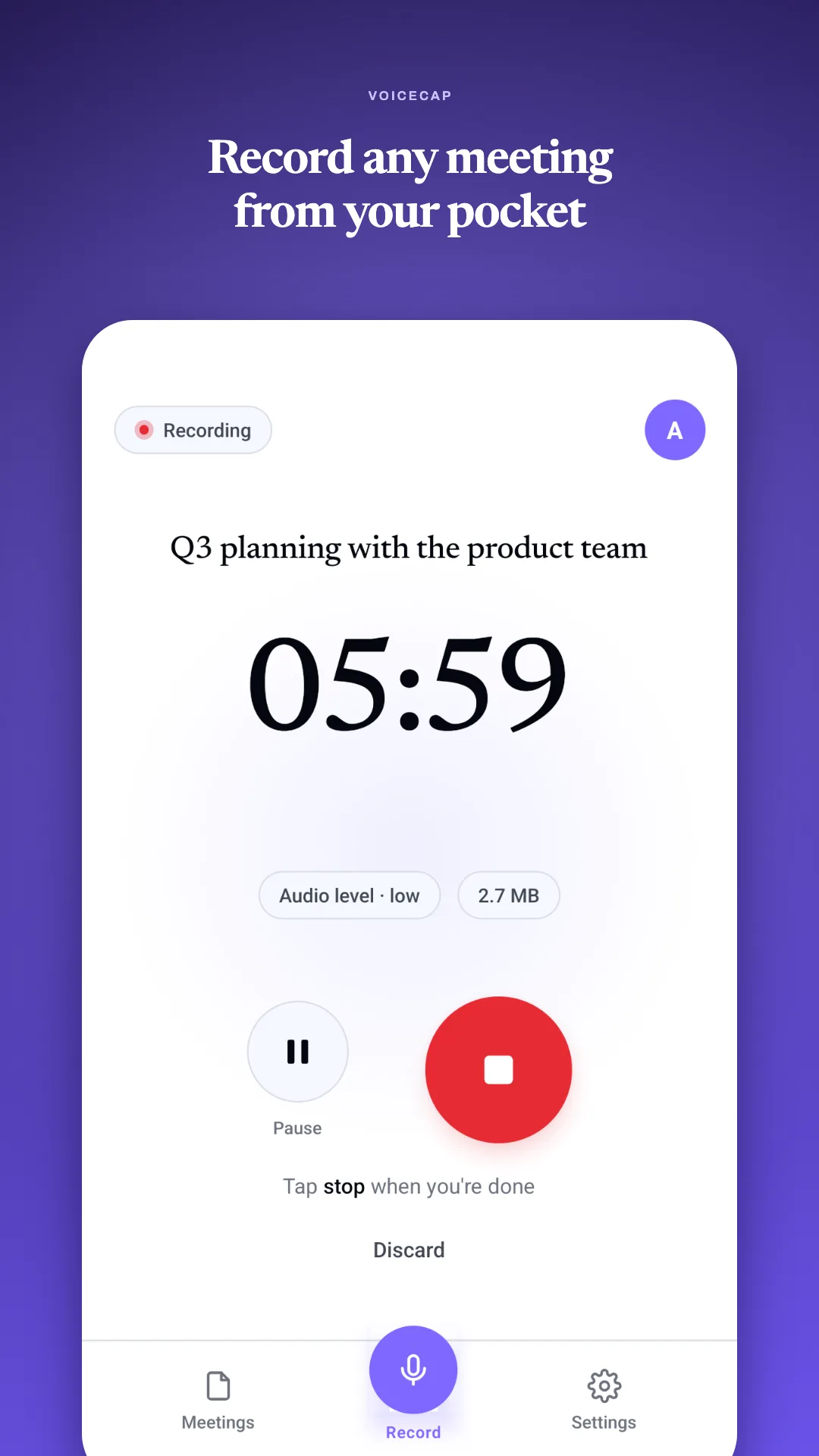 Recording a meeting in progress with timer