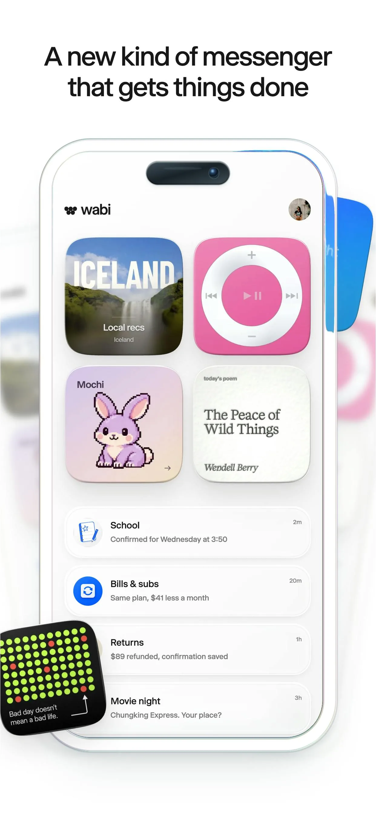 Wabi home with mini-apps and thread list