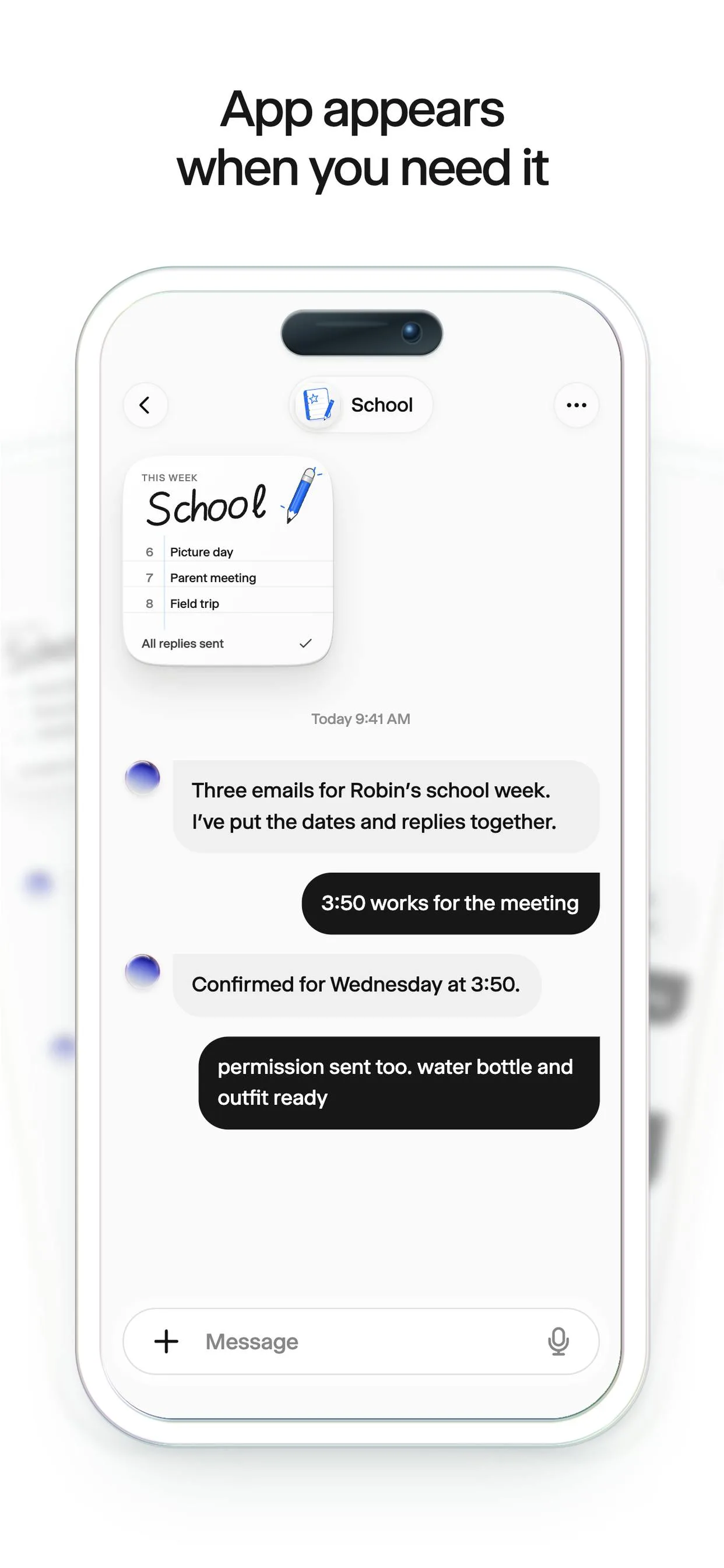 School thread with a mini-app for the school week