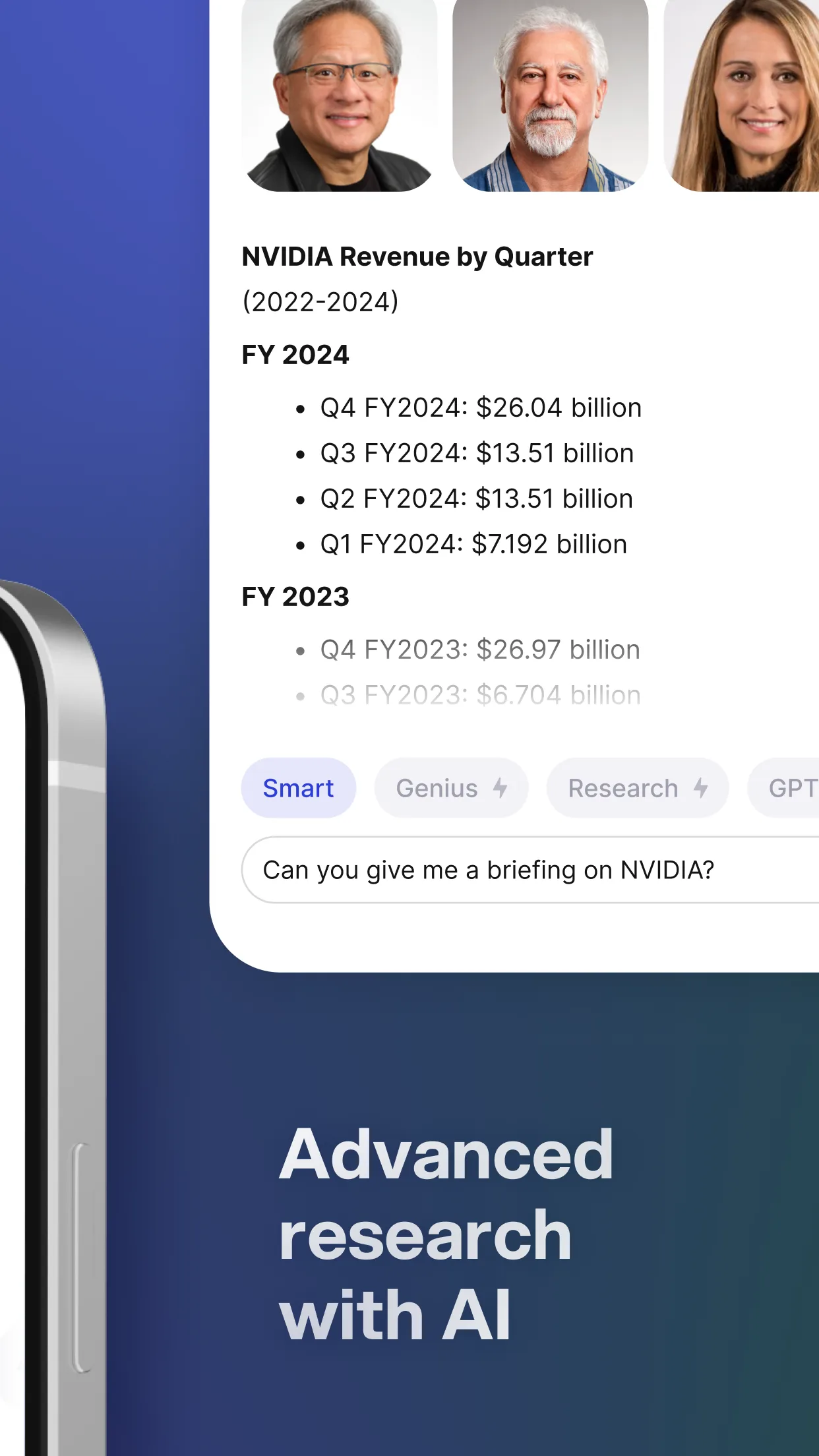 You.com research answer with NVIDIA revenue figures and mode chips