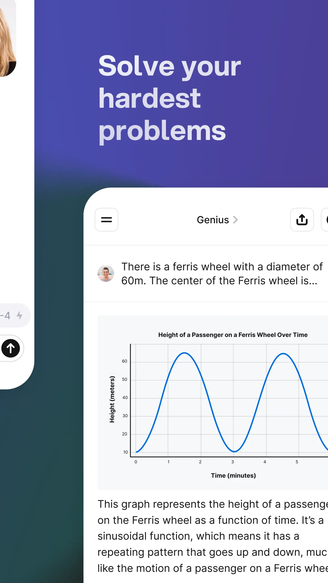 You.com Genius answer solving a Ferris wheel maths problem with a graph